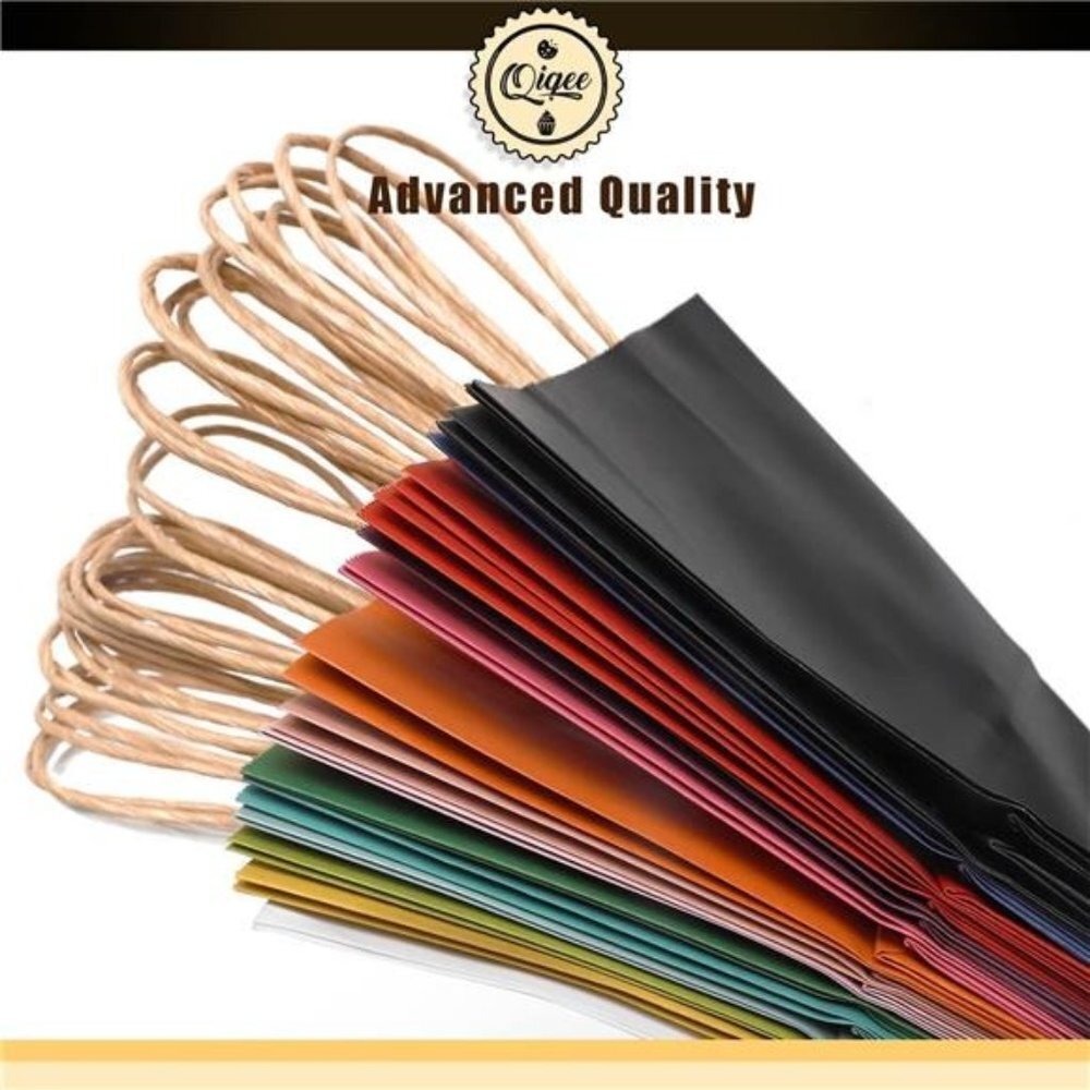 32-Packs Paper Bags with Handles Bulk 7.6"x4.75"x10.5" Medium Gift Bags 16 color